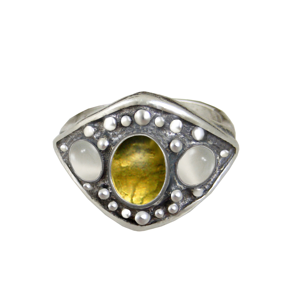 Sterling Silver Medieval Lady's Ring with Citrine And White Moonstone Size 9